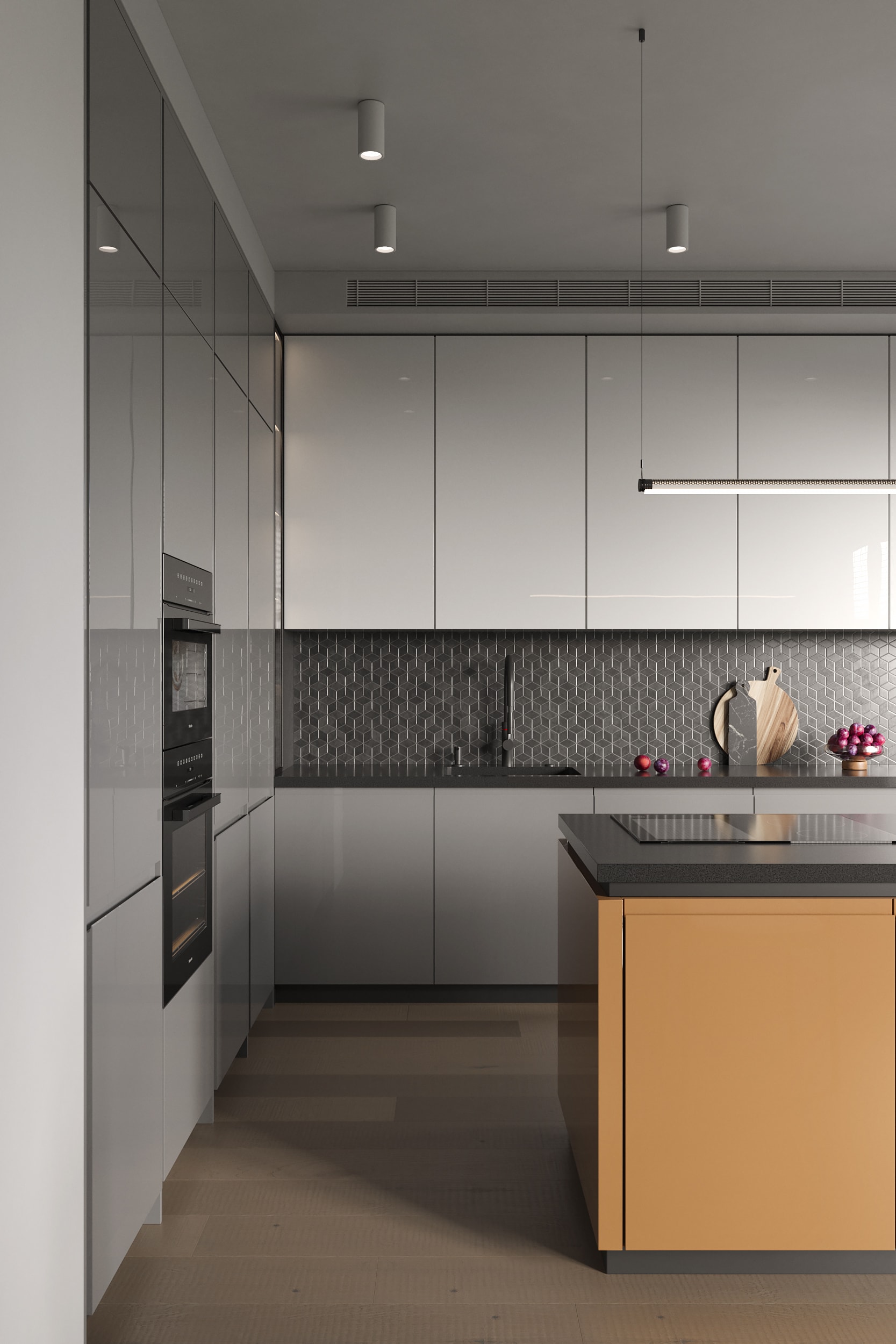 Handleless bespoke kitchen with integrated island storage